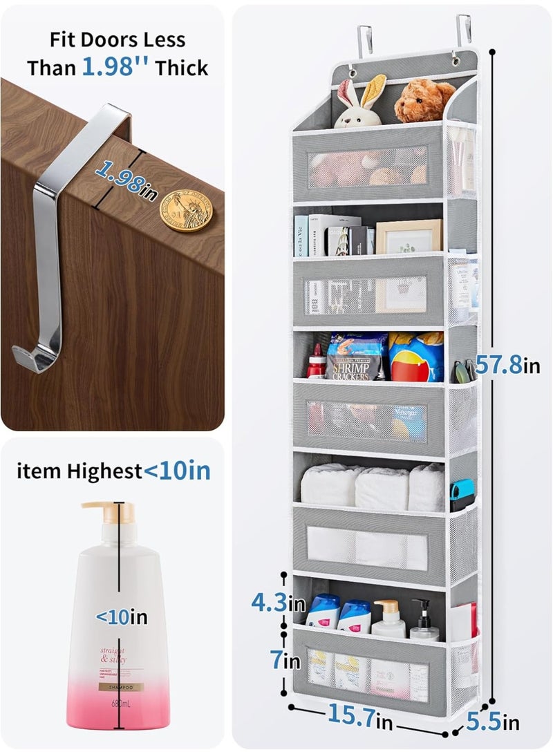 NIBEMINENT Over The Door Organizer Storage, 5 Shelf Hanging Door Organizer with 5 Large Capacity Pockets, Anti Tilt 44 lb Load Behind Door Storage for Bedroom, Bathroom, Pantry, Nursery,（Grey） - Image 3