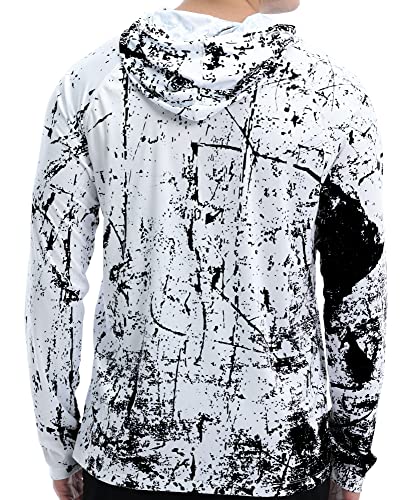 WELIGU Mens Shirts Sun Protection Fishing Shirt for Men UPF 50+ Moisture Wicking Rashguard Swimming Running Black and White X-Large - Image 2