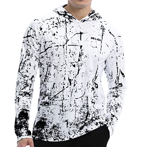 WELIGU Mens Shirts Sun Protection Fishing Shirt for Men UPF 50+ Moisture Wicking Rashguard Swimming Running Black and White X-Large - Image 1