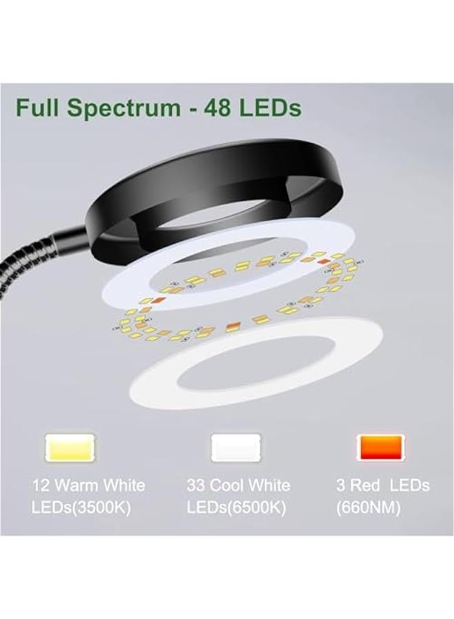 TRASSLE Grow Lights for Indoor Plants, Clip On 6000K Full Spectrum LED Grow Light, Two Installation Options Plant Light, 3 Colors Grow Lamp with 360° Gooseneck, 3/9/12H Timer, 10 Brightness  - Image 4