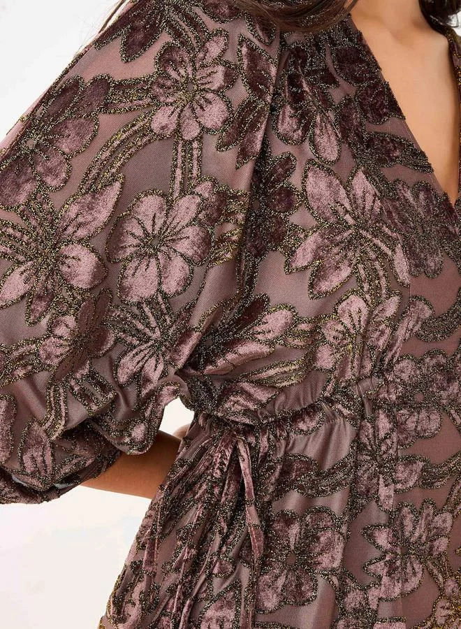 Splash FAV Floral Jacquard Linen Blend Dress with V-neck