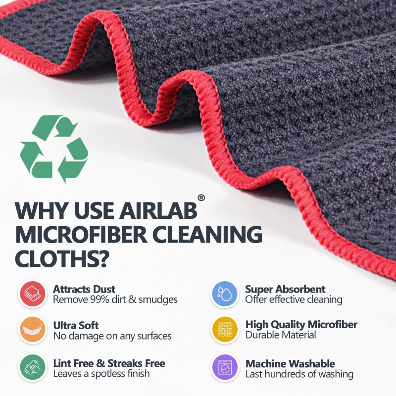Airlab Microfiber Cleaning Cloth Waffle Weave Dust Rags for Household Kitchen Towel Absorbent Quick Drying Cleaning Rags Streak Free Lint Free, 6 Pack,12 x 12 Inches, Grey - Image 2