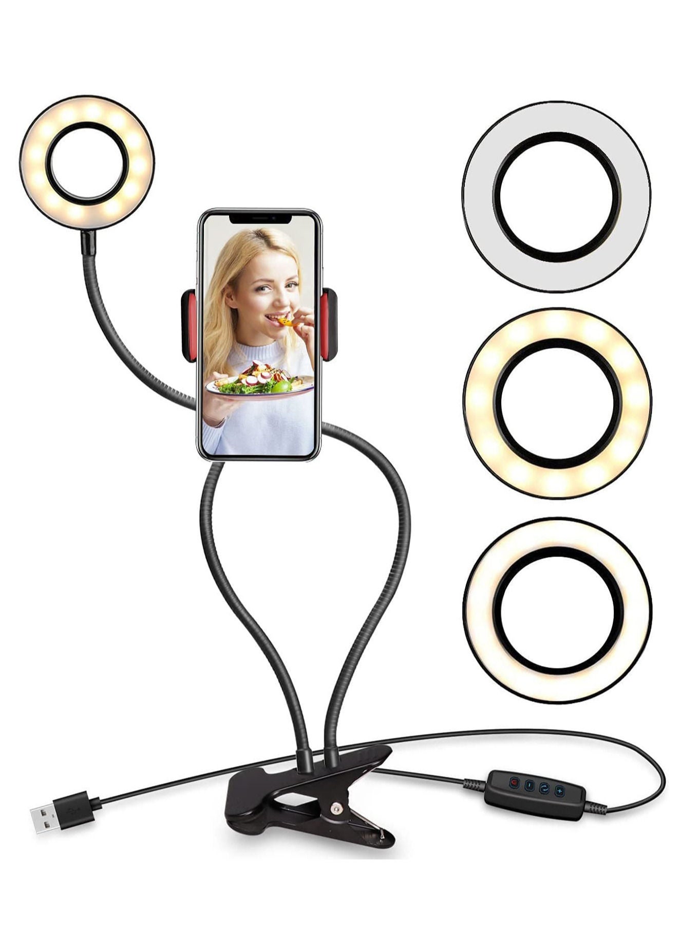 LEDIN Phone Holder With Selfie Ring Light Fill Flash Light Black