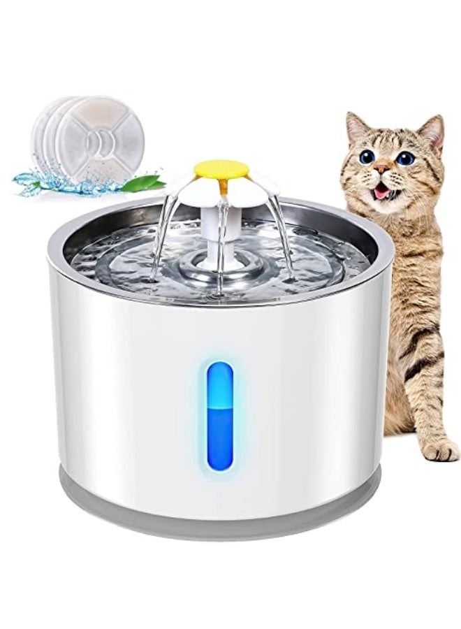 LinJie Cat Water Fountain,81oz/2.4L Pets Water Dispenser Stainless Steel,With Water Level Window and LED Light for Water Shortage Alert for Pets with 3 Filters for Cats Dogs - Image 1