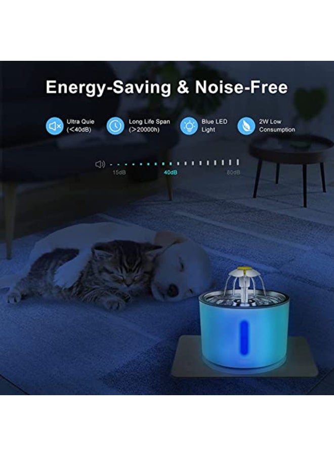 LinJie Cat Water Fountain,81oz/2.4L Pets Water Dispenser Stainless Steel,With Water Level Window and LED Light for Water Shortage Alert for Pets with 3 Filters for Cats Dogs - Image 4