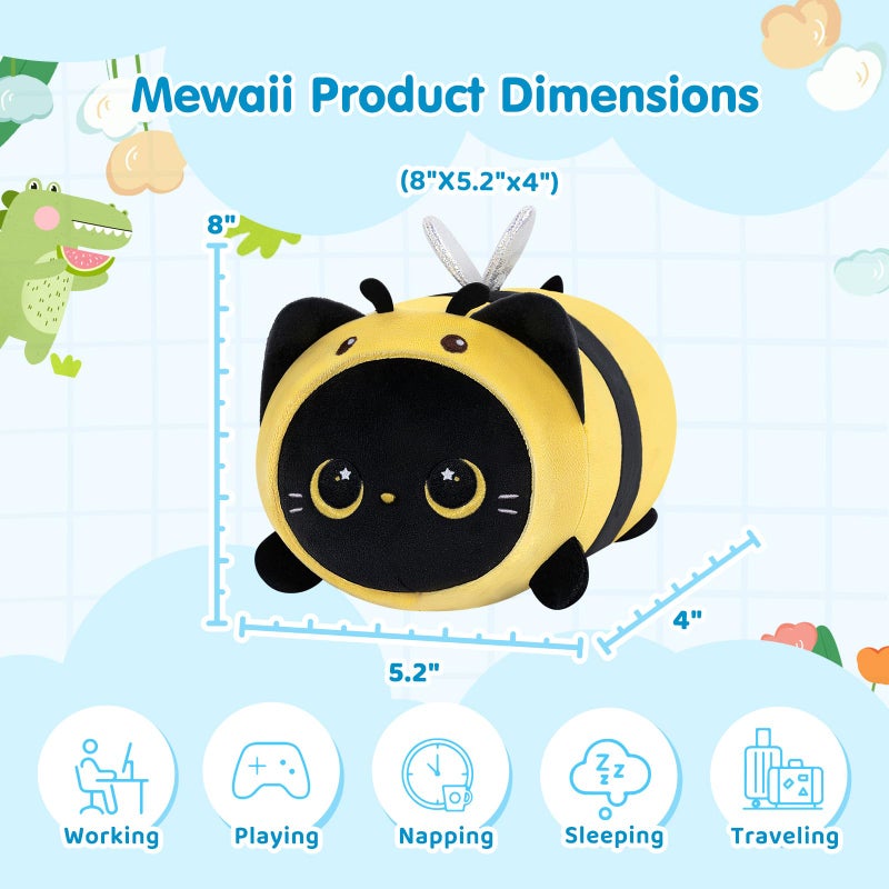 Mewaii وسادة ميوي لطيفة على شكل قطة سوداء ونحلة محشوة  دمى كاواي المحشوة  لعبة قطة محشوة بزي نحلة  هدايا ناعمة ومرنة لعيد الميلاد للأطفال والفتيات (16 بوصة) - Image 2