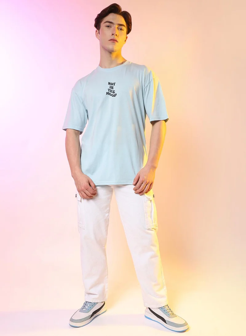 Campus Sutra Campus Sutra Men's Powder Blue Printed Oversized Basic T-Shirt