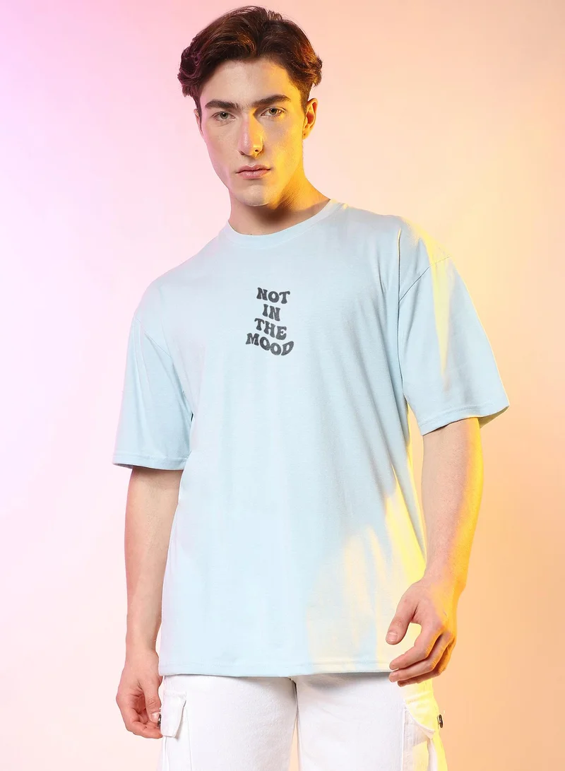 Campus Sutra Campus Sutra Men's Powder Blue Printed Oversized Basic T-Shirt