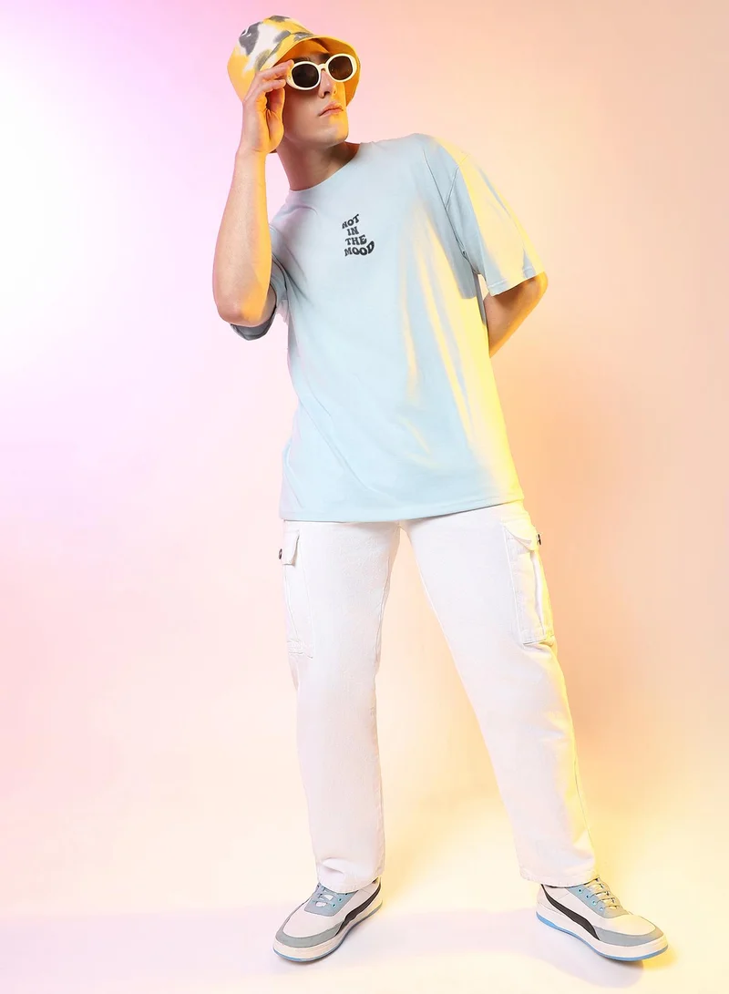 Campus Sutra Campus Sutra Men's Powder Blue Printed Oversized Basic T-Shirt