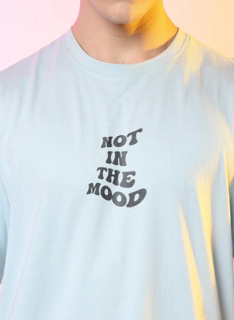 Campus Sutra Campus Sutra Men's Powder Blue Printed Oversized Basic T-Shirt