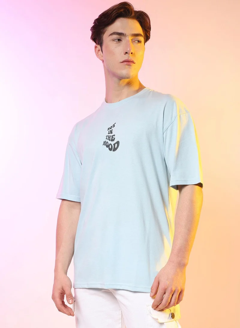 Campus Sutra Campus Sutra Men's Powder Blue Printed Oversized Basic T-Shirt