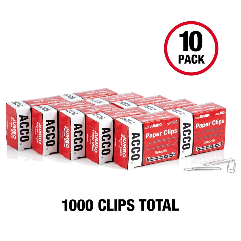 ACCO Brands Paper Clips, Jumbo, Smooth, Economy, 10 Boxes, 100/Box (72580) - Image 5