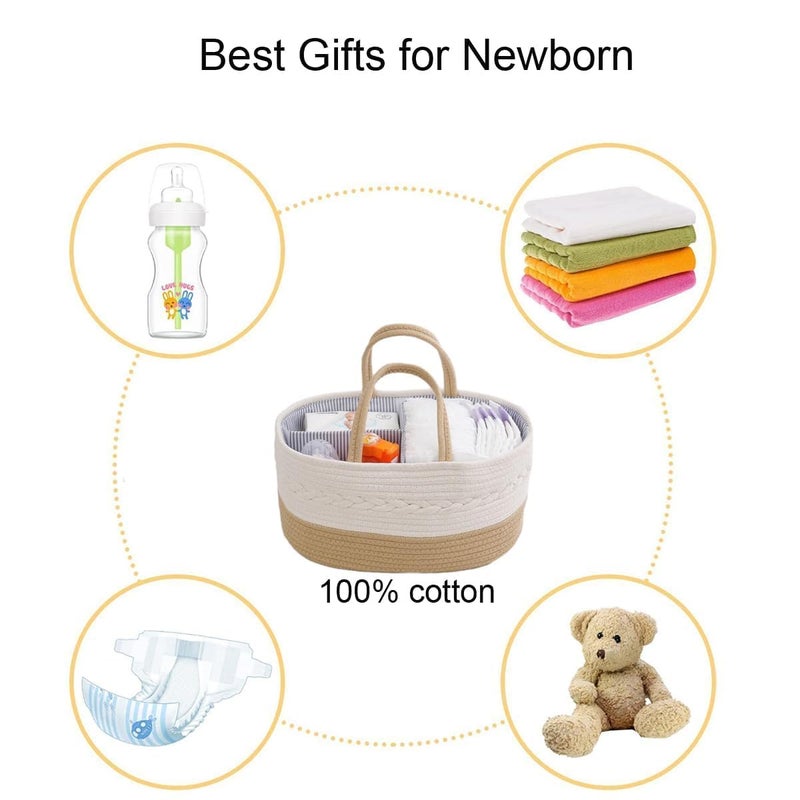 Uand Home Diaper Caddy Organizer - Cotton Rope Basket for Nursery Storage, Changing Table Bin (Brown) - Image 5