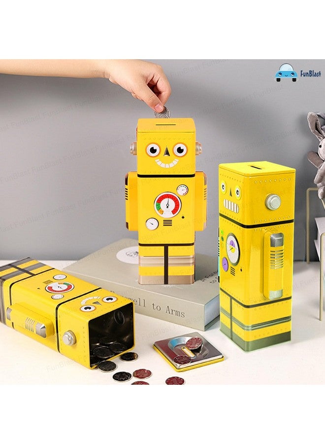 FunBlast Piggy Bank for Kids - Robot Piggy Bank, Money Saving Tin Coin Bank, Gullak for Kids - Birthday Return for Boys & Girls, Money Bank, Coin Box for Kid, Metal Coin Box (Yellow) - Image 3