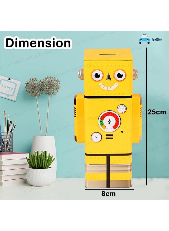 FunBlast Piggy Bank for Kids - Robot Piggy Bank, Money Saving Tin Coin Bank, Gullak for Kids - Birthday Return for Boys & Girls, Money Bank, Coin Box for Kid, Metal Coin Box (Yellow) - Image 2