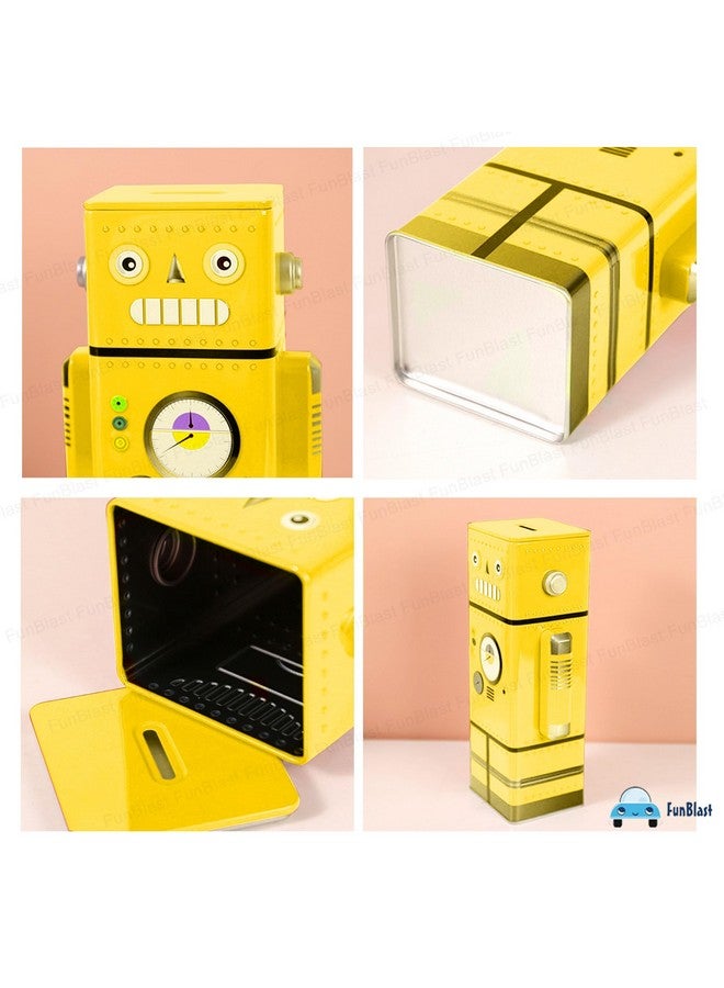 FunBlast Piggy Bank for Kids - Robot Piggy Bank, Money Saving Tin Coin Bank, Gullak for Kids - Birthday Return for Boys & Girls, Money Bank, Coin Box for Kid, Metal Coin Box (Yellow) - Image 4
