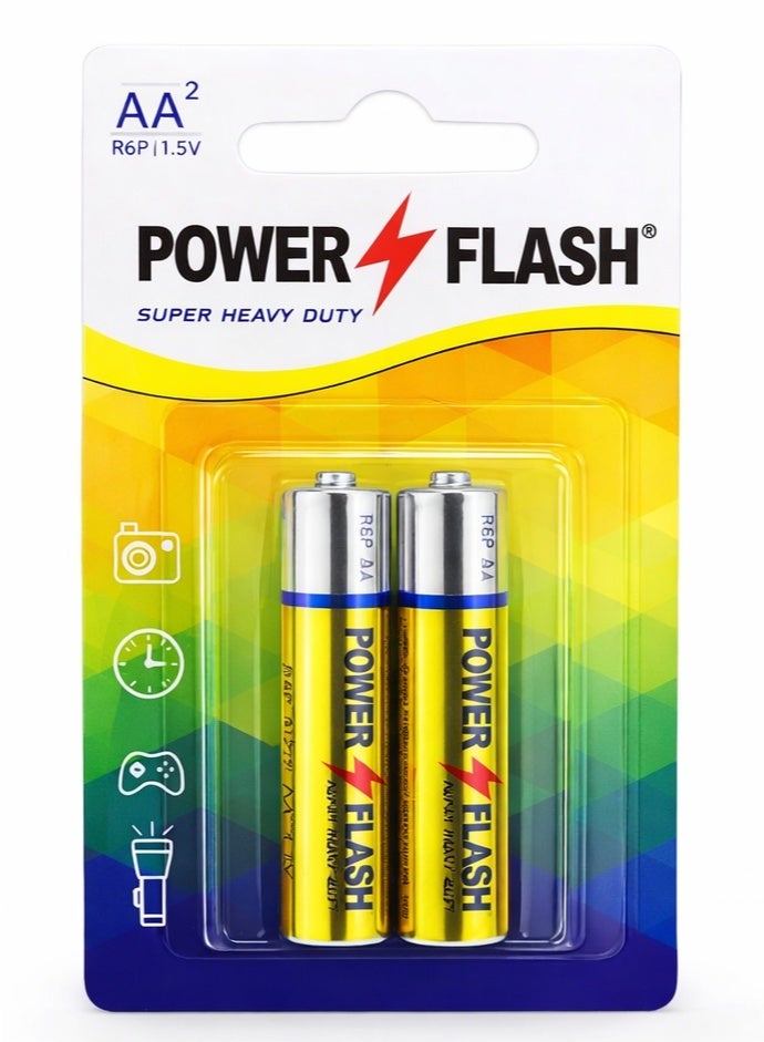 POWER FLASH AA Zinc Batteries 1.5V – Super Heavy Duty – 2 Pieces Card Pack - Image 1