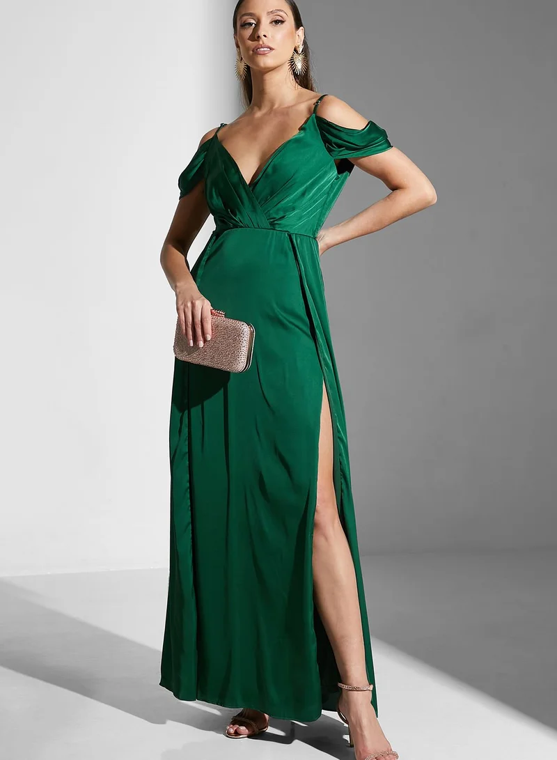 TFNC Side Split Cold Shoulder Plunge Neck Dress
