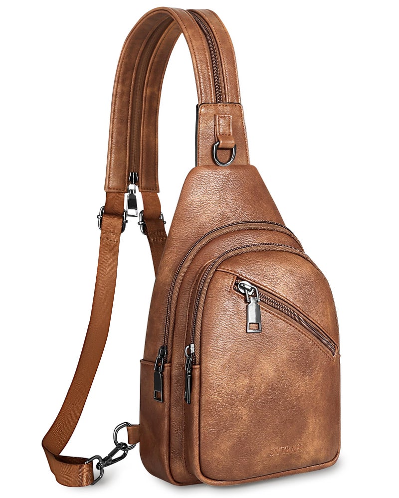 SYTRAH Sling Bag for Women, Crossbody Bags for Women Trendy Crossbody purse Vegan Leather Sling Backpack Chest Bag with Dual Purpose Strap, Mocha Brown - Image 1