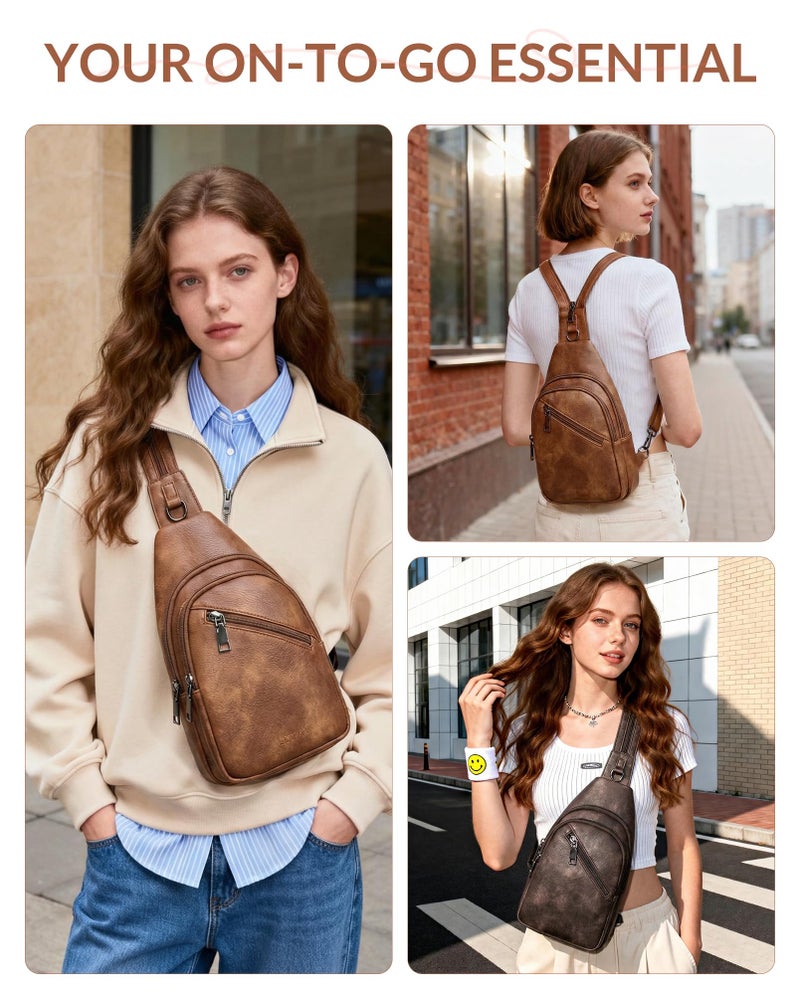 SYTRAH Sling Bag for Women, Crossbody Bags for Women Trendy Crossbody purse Vegan Leather Sling Backpack Chest Bag with Dual Purpose Strap, Mocha Brown - Image 2