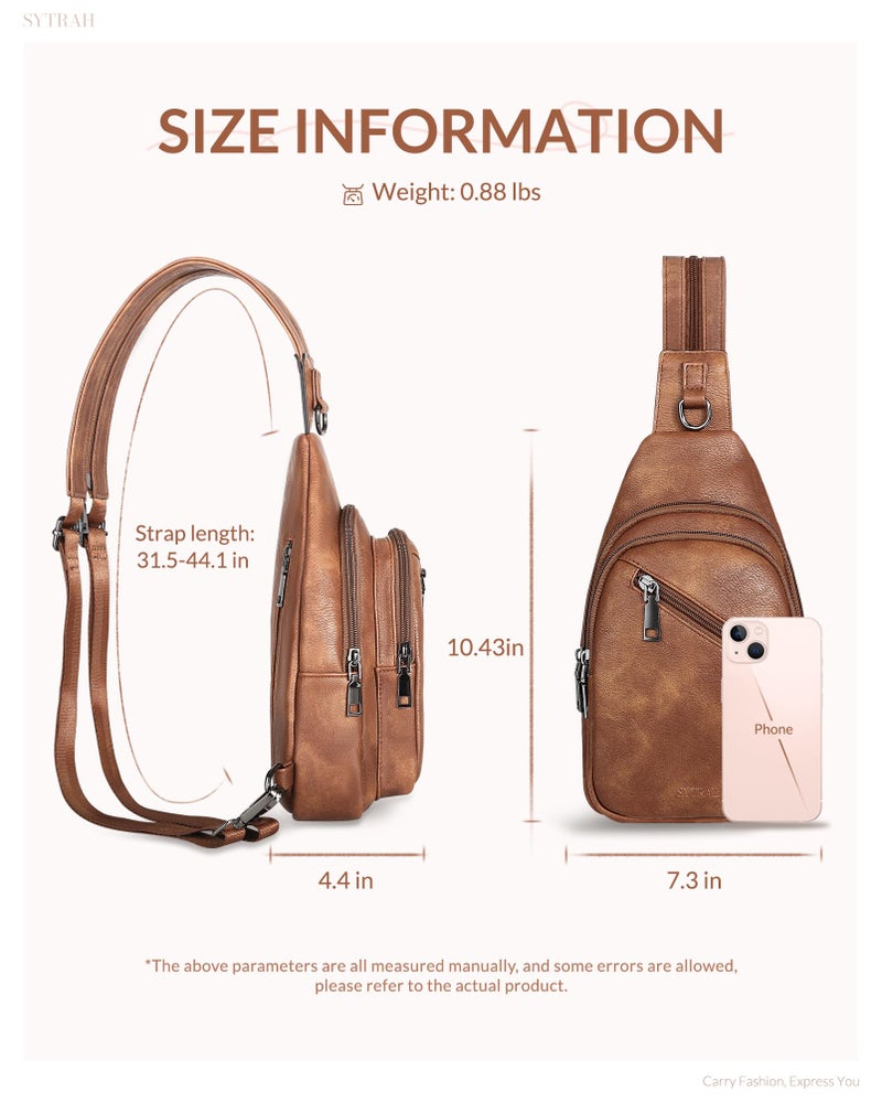 SYTRAH Sling Bag for Women, Crossbody Bags for Women Trendy Crossbody purse Vegan Leather Sling Backpack Chest Bag with Dual Purpose Strap, Mocha Brown - Image 5