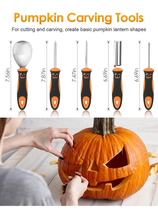 Luditek Luditek Pumpkin Carving Kit, 17 PCS Professional Stainless Steel Pumpkin Carving Tools with 3 Electronic Candles Lights and 10 Stencils, Jack-O-Lanterns Cutting Halloween Gifts for Adults - Image 2