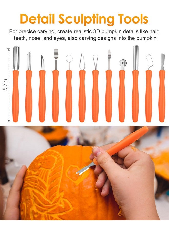 Luditek Luditek Pumpkin Carving Kit, 17 PCS Professional Stainless Steel Pumpkin Carving Tools with 3 Electronic Candles Lights and 10 Stencils, Jack-O-Lanterns Cutting Halloween Gifts for Adults - Image 3