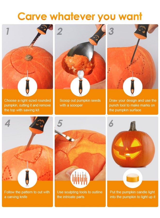 Luditek Luditek Pumpkin Carving Kit, 17 PCS Professional Stainless Steel Pumpkin Carving Tools with 3 Electronic Candles Lights and 10 Stencils, Jack-O-Lanterns Cutting Halloween Gifts for Adults - Image 5