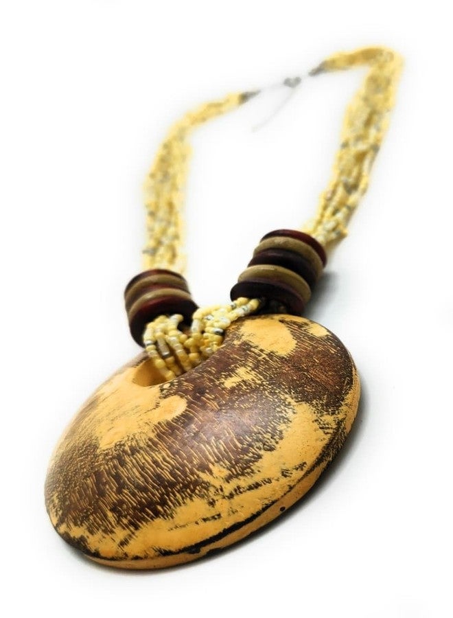 دي سي أيه قلادة دائرية خشبية مصنوعة يدويًا من DCA، سلسلة خرز متعددة الخيوط، لون بني ذهبي - Image 4