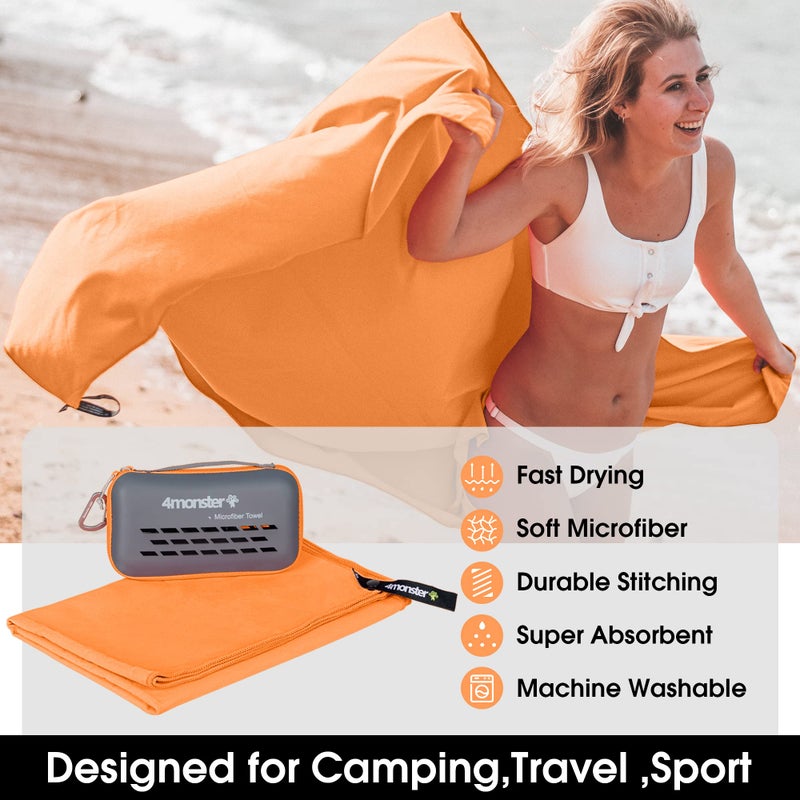 4Monster Camping Towels Super Absorbent, Fast Drying Microfiber Travel Towel, Quick Dry Ultra Soft Compact Gym Towel for Swimming Beach Hiking Yoga Travel Sports Backpack (47.00" x 23.60", Orange) - Image 2