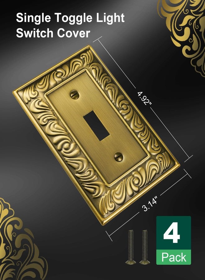 TREEWELL 4-Pack Single Toggle Light Switch Cover Plate, Paisley Pattern Decorative Switch Plate Covers, Antique Brass 1 Gang Metal Wall Plate, Corrosion Resistant - Image 2