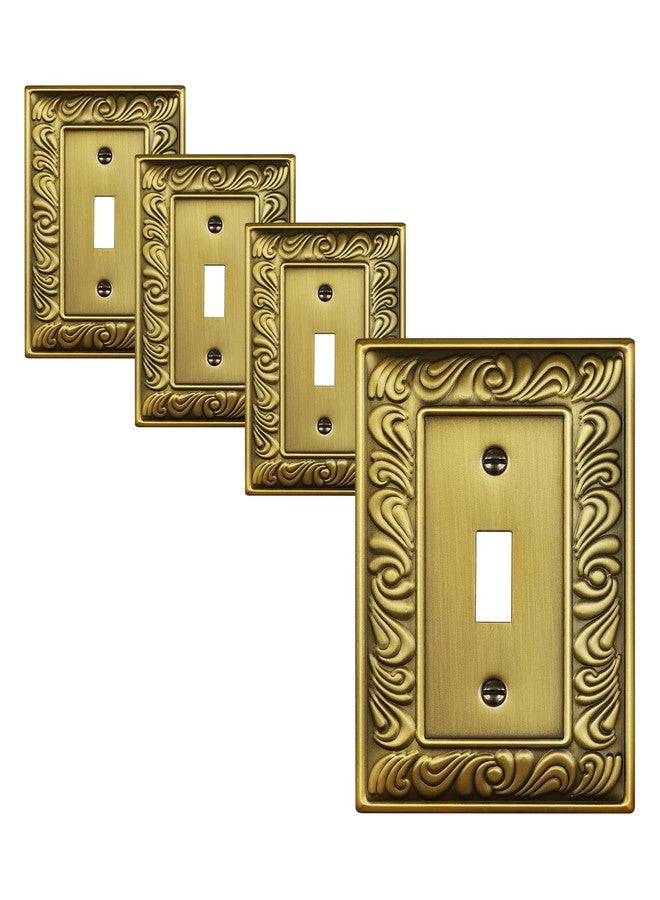 TREEWELL 4-Pack Single Toggle Light Switch Cover Plate, Paisley Pattern Decorative Switch Plate Covers, Antique Brass 1 Gang Metal Wall Plate, Corrosion Resistant - Image 1
