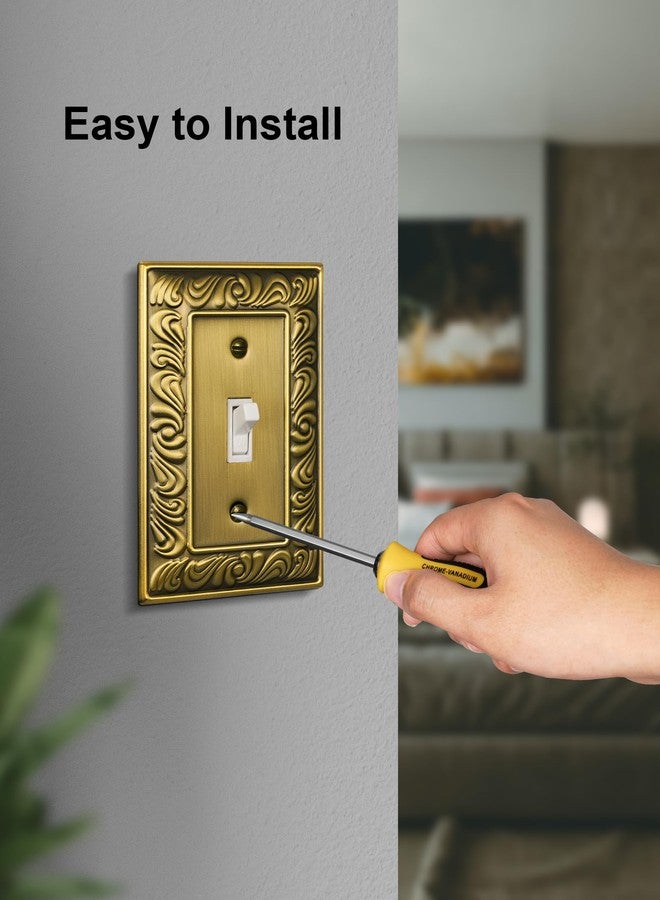 TREEWELL 4-Pack Single Toggle Light Switch Cover Plate, Paisley Pattern Decorative Switch Plate Covers, Antique Brass 1 Gang Metal Wall Plate, Corrosion Resistant - Image 5