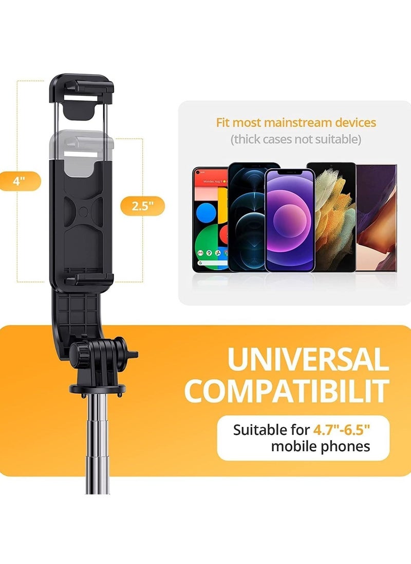ELTRAZONE - 4 in 1 Lighted Selfie Stick With Tripod, Bluetooth Remote, 3 Light Modes & 6 Brightness Level,360° Rotation, Portable Floor Desktop Tripod, For iPhones & Android, For Broadcast, Black - Image 1