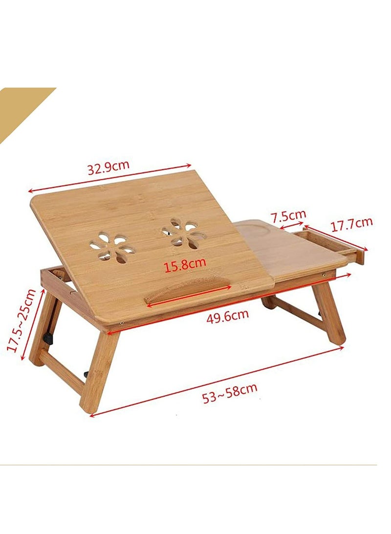 LINGWEI Laptop Table Foldable Bamboo Bed Tray Reading Table Snack Table Food Serving Tray with Drawer - Image 5