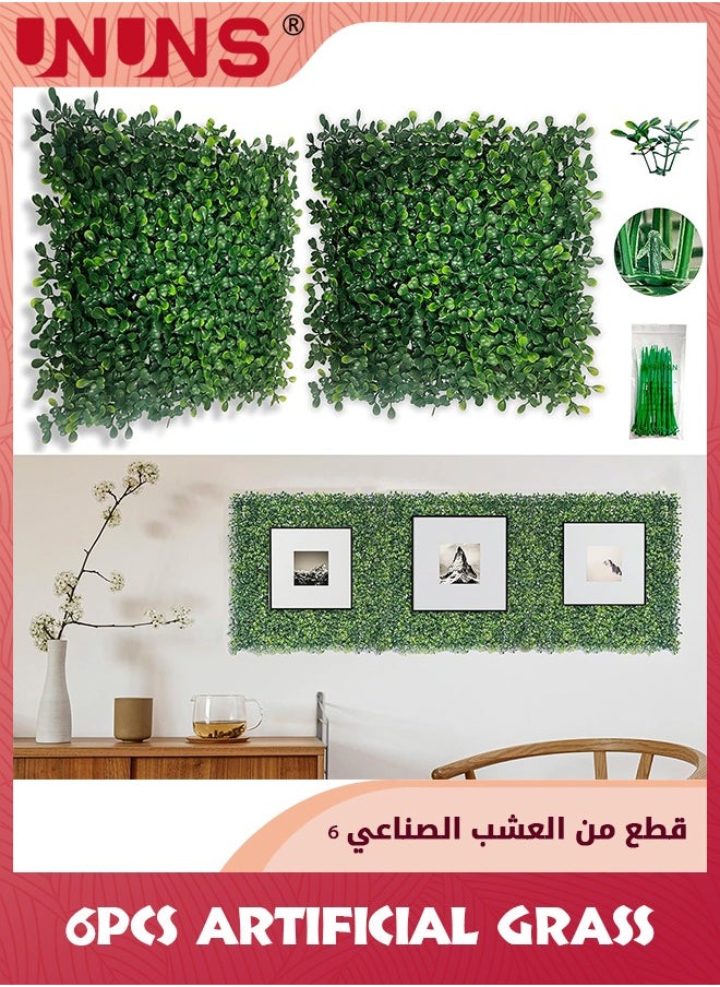 UNUNS Faux Green Wall Panels,6 Pack Boxwood Panels Wall Panels 10 x 10 Inch,Faux Grass Wall Panels Artificial Boxwood Panels For Indoor Outdoor Garden Greenery Wall Fence Covering Backyard Decor,10x10Inch  - Image 1