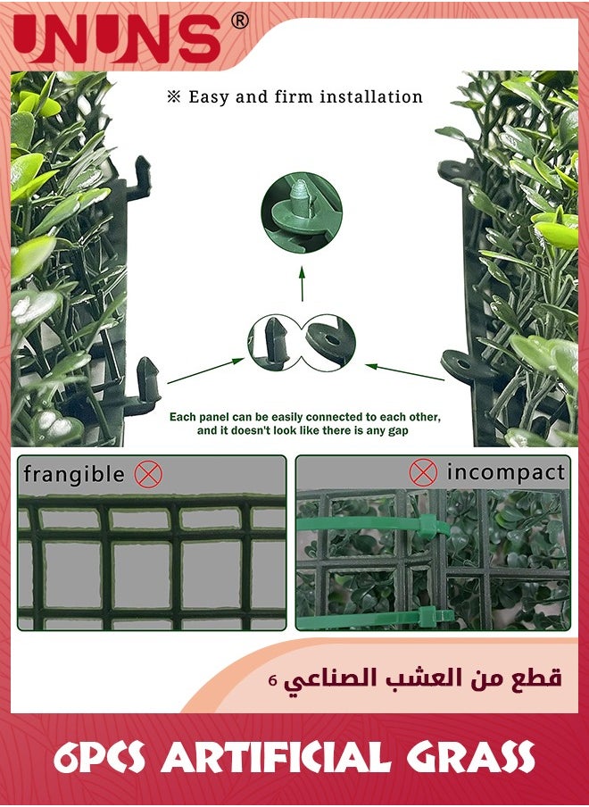 UNUNS Faux Green Wall Panels,6 Pack Boxwood Panels Wall Panels 10 x 10 Inch,Faux Grass Wall Panels Artificial Boxwood Panels For Indoor Outdoor Garden Greenery Wall Fence Covering Backyard Decor,10x10Inch  - Image 3