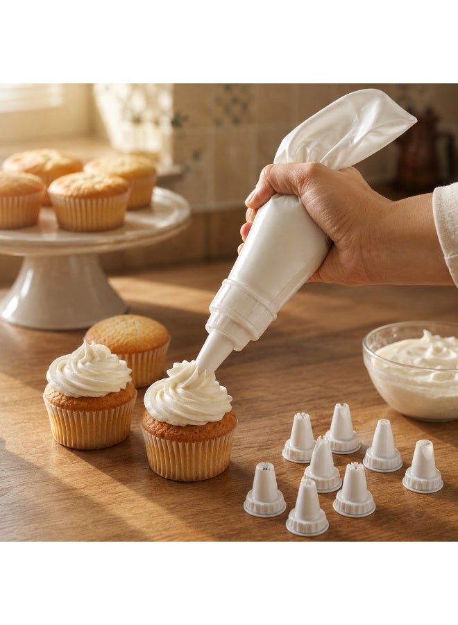 تيتيز طقم تزيين كيك 9 قطع بلاستيك آمن للأغذية خالٍ من بي بي إيه كيس كريمة قابل لإعادة الاستخدام مع 8 أقماع 17 × 23 × 4.5 سم (أبيض) - Image 2