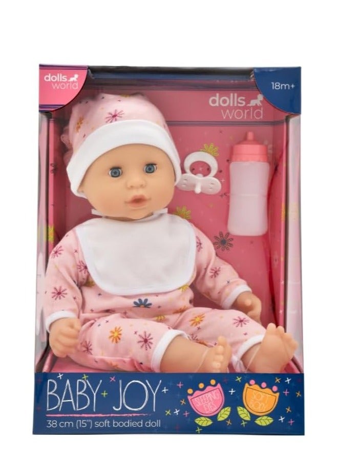 dolls world DollsWorld Peterkin Baby Joy 15-Inch Soft Baby Doll with Sleeping Eyes, Bottle & Dummy – Role Play Toy for Toddlers 18 Months+ - Image 4