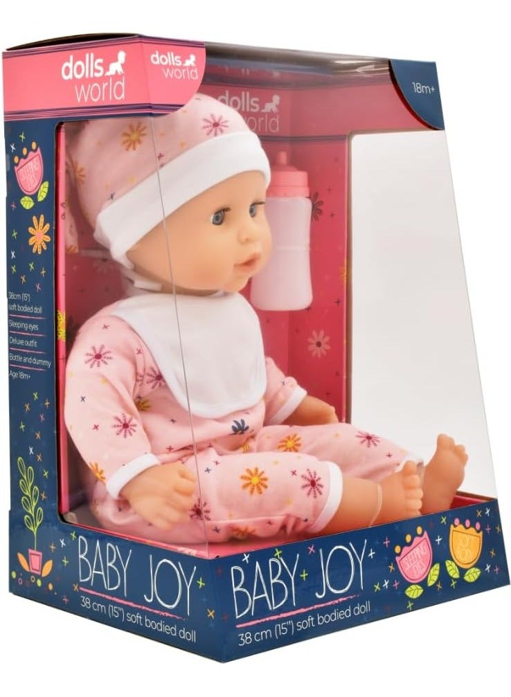 dolls world DollsWorld Peterkin Baby Joy 15-Inch Soft Baby Doll with Sleeping Eyes, Bottle & Dummy – Role Play Toy for Toddlers 18 Months+ - Image 5