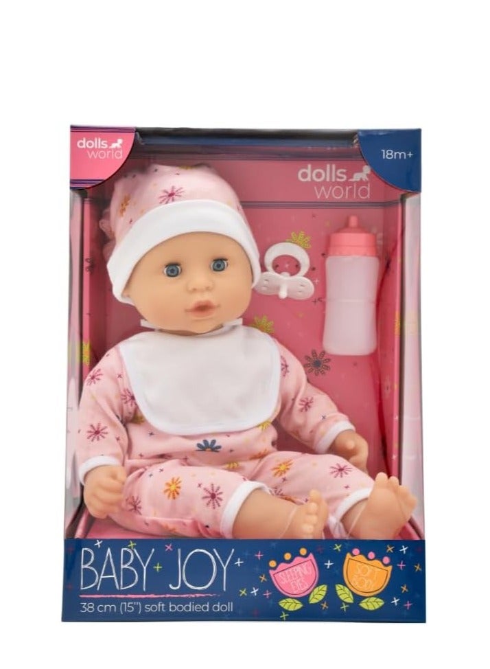 dolls world DollsWorld Peterkin Baby Joy 15-Inch Soft Baby Doll with Sleeping Eyes, Bottle & Dummy – Role Play Toy for Toddlers 18 Months+ - Image 1