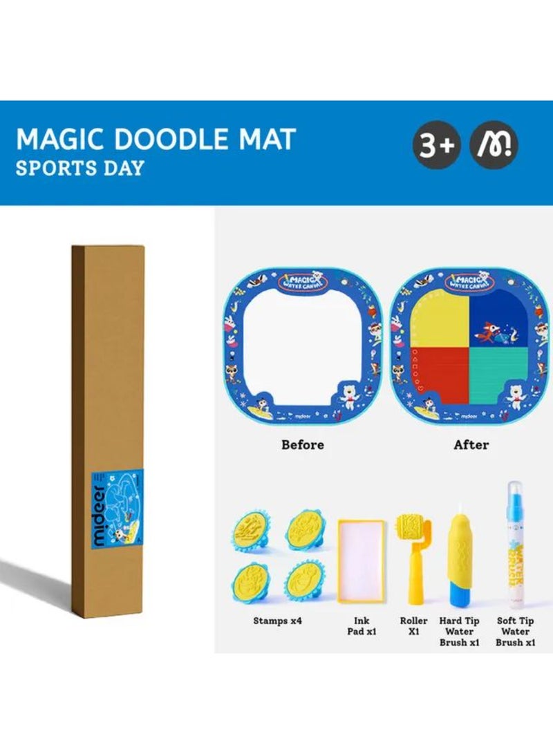 MiDeer Magic Doodle Mat Drawing Kit – Sports Day Theme – 80x80cm Reusable Water Drawing Mat for Toddlers and Kids – Mess-Free, Non-Toxic Art Toy with Brush, Rollers & Stamps – Travel-Friendly - Image 5