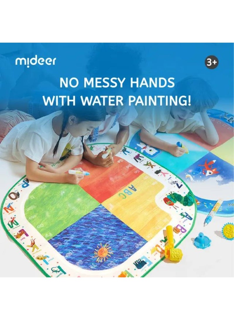 MiDeer سجادة الرسم السحرية – مجموعة رسم بموضوع يوم الرياضة – 80x80 سم سجادة رسم مائية قابلة لإعادة الاستخدام للأطفال – لعبة فنية خالية من الفوضى وغير سامة مع فرشاة، أسطوانات وطوابع – مناسبة للسفر - Image 2