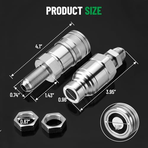 Racewill 12 Flat Face ISO 16028 Hydraulic Quick Connect Couplers 12 8 JIC Bulkhead Thread Heavy Duty Hydraulic Coupling with Dust Cap Compatible with Bobcat Case Skid Steer Loader - Image 3