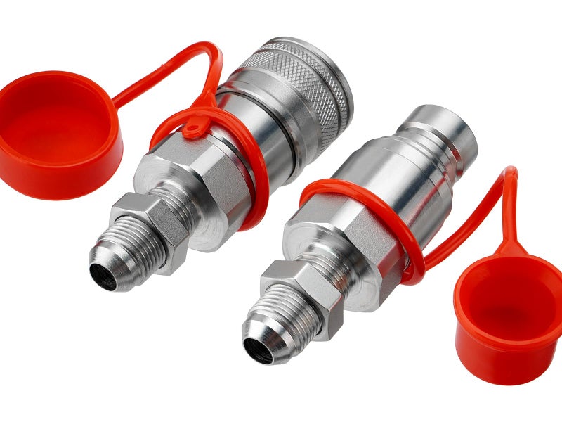 Racewill 12 Flat Face ISO 16028 Hydraulic Quick Connect Couplers 12 8 JIC Bulkhead Thread Heavy Duty Hydraulic Coupling with Dust Cap Compatible with Bobcat Case Skid Steer Loader - Image 2