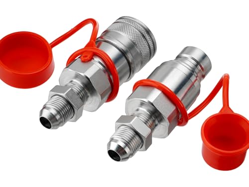 Racewill 12 Flat Face ISO 16028 Hydraulic Quick Connect Couplers 12 8 JIC Bulkhead Thread Heavy Duty Hydraulic Coupling with Dust Cap Compatible with Bobcat Case Skid Steer Loader - Image 1