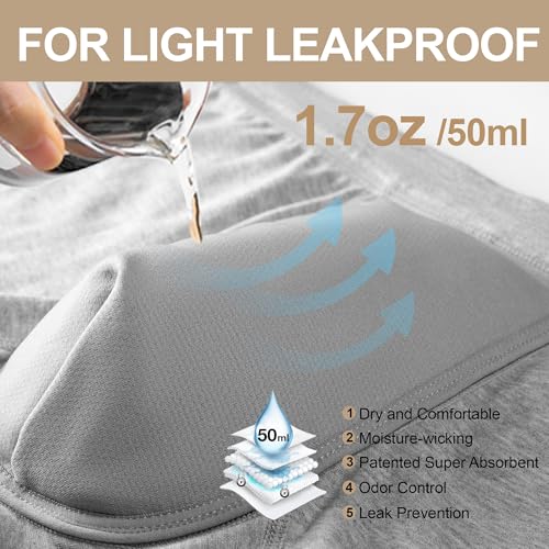 Battewa Incontinence Underwear for Men Washable Briefs Light Absorbent Leak Proof Underwear Urine 50ml Mens Cotton Boxers Pack of 2 GrayMedium - Image 5