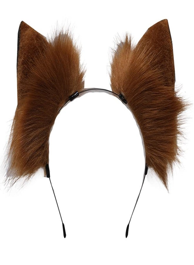 VIGVAN Handmade Wolf Fox Ears Animal Cosplay Cute Head Accessories for Halloween (Brown) - Image 2