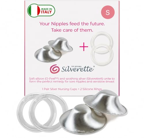 SILVERETTE The Original Silver Nursing Cups Nipple Covers for Breastfeeding Essentials Pure 925 Silver Nipple Shields for Breastfeeding Newborn Regular Size with OFeel Silicone Rings - Image 1