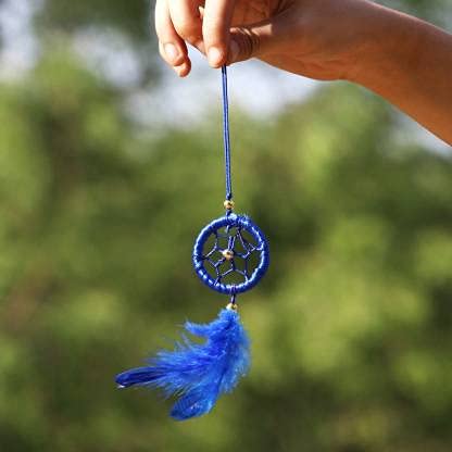 SoilMade Blue Car Dream Catcher, Round Shape, Feather and Metal Made, Size Aprox 5inches and 25g, Pack of 1 Car Dream Catcher in Box - Image 4